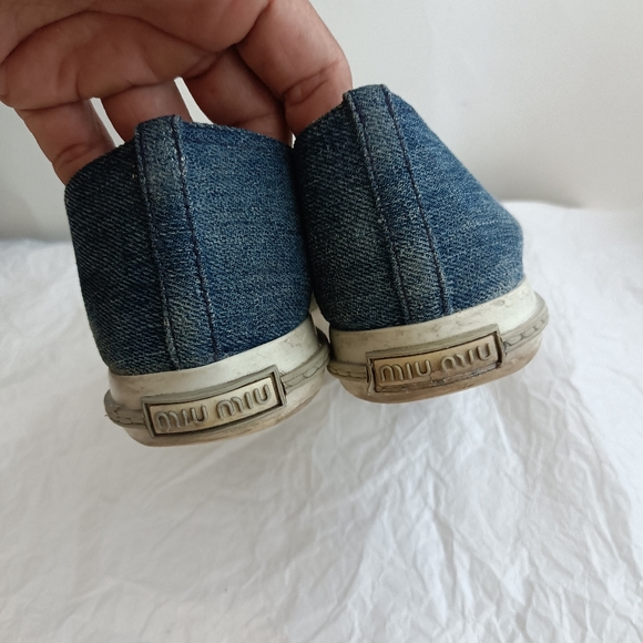 🆕 Miu Miu Denim Crystal Silver Platform Loafers size 10 - Picture 8 of 16
